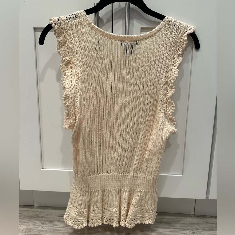 Women’s Small Ammeline Knit Crochet Peplum Top - Oatmeal Ecru Cream - Picture 5 of 14